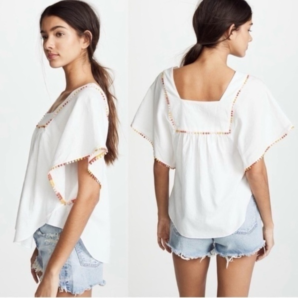 MADEWELL White Pom Pom Butterfly
Poncho Flutter Boho Blouse